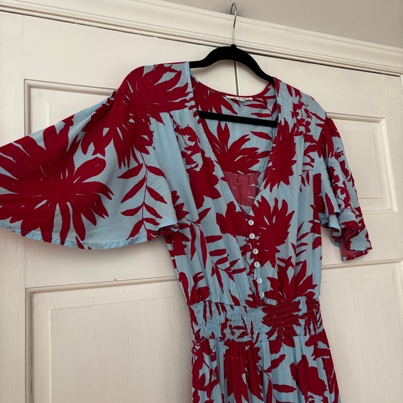 Abel the Label Floral Printed Smocked Waist High Low Midi Maxi Dress Size Medium - Picture 3 of 15